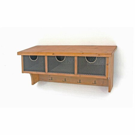 HOMEROOTS Rustic Wooden Wall Shelf with 3 Drawers & Hooks, Brown 274502